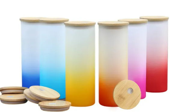 25oz Frosted Glass Tumblers with Bamboo Lids for sublimation.